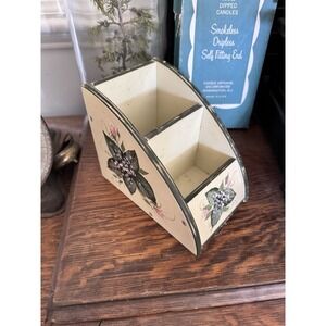 Vintage Hand Painted Wooden Cottage Core Granny Floral Desk Organizer Freestand